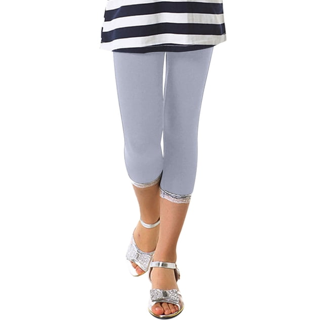 XASZHN Girls' Autumn/Spring Fashion Lace Trimmed Stretchy Color Leggings Grey 160