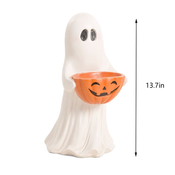 Ghost Figurine With Pumpkin Candy Bowl Halloween Decoration Resin