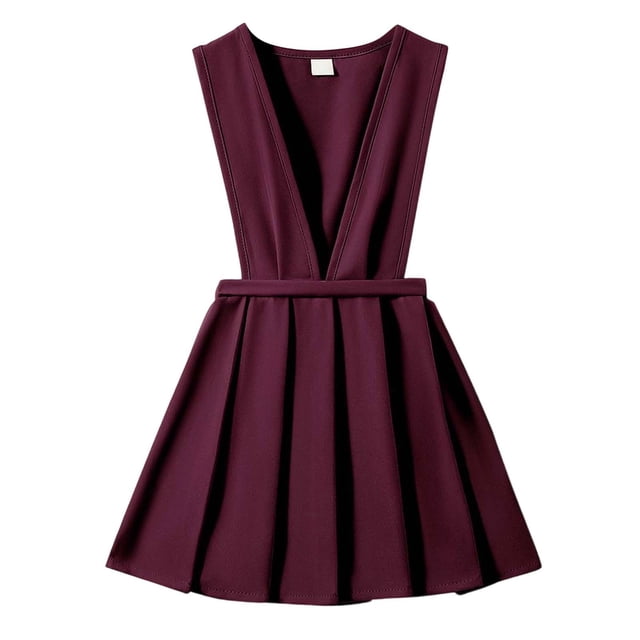 FhsagQ Jupes pour Filles Taille 14-16 Robes Courtes pour Filles pour l'École Tenue Décontractée Jupe Chasuble Plissée pour Enfants avec Bretelles Ajustables Rouge Taille 4-5 Ans