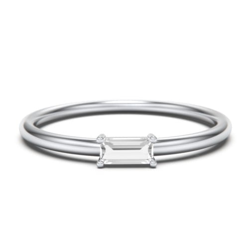 East-West Stackable Baguette Birthstone Ring - Cubic Zirconia / White Topaz (April)