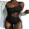 thumbnail image 1 of Women‘s Slim Monokini Solid Color One Shoulder Hollow One Piece Swimsuit Beach Bathing Suit, 1 of 2