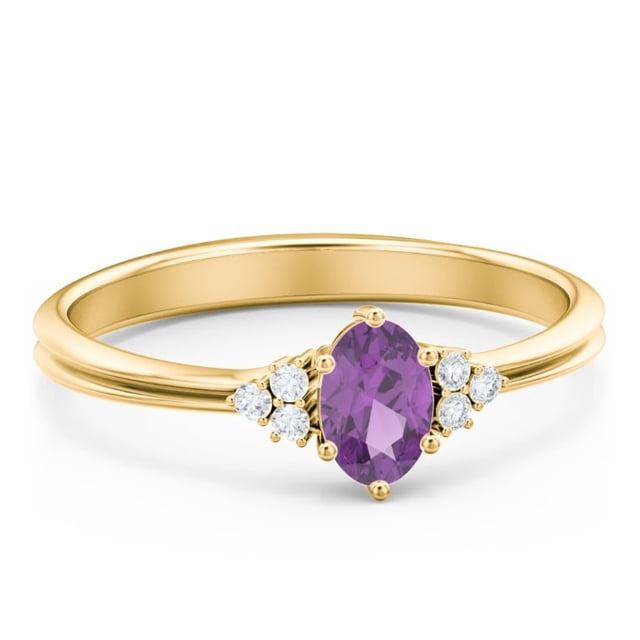 Birthstone Oval Ring with Shoulder Accents - Amethyst (February)