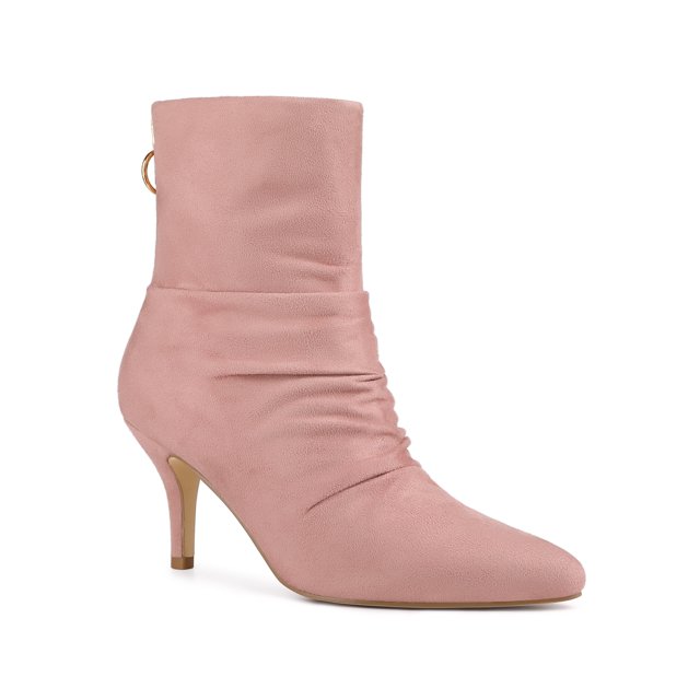 BLISSFUL STEP Women's Pointed Toe Slouched Stiletto Heel Ankle Boots Dust Pink 10