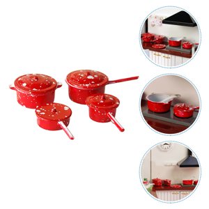SKISUNO 1 Ensemble Ornements Miniature Pots Rouge Métal Mini Jouet de cuisine maison pour enfants