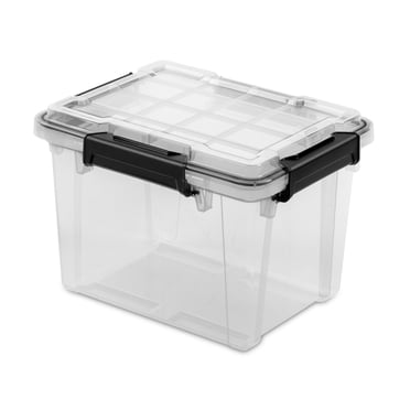 Sterilite 18 L Gasket Box, WaterProof Clear Plastic Storage Bin with Lid, Gasket Seal and Durable Latches, Black