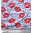 thumbnail image 1 of Soimoi Blue Cotton Cambric Fabric Text,Eiffel Tower & Lips Women Fabric Prints By Yard 56 Inch Wide, 1 of 1