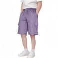 thumbnail image 2 of MIASHUI Boys Cargo Shorts Summer Drawstring Stretch Waist Sports Pants with Pocket,Light Purple,9-10 Years, 2 of 6