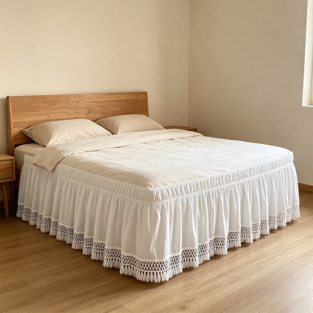 MTBLYS Elastic Pleated Bed Skirt Non-Slide Design Polyester Hotel Style Drooping Bed Skirt 1-Pack for Home Hotel Spring Mattress Use