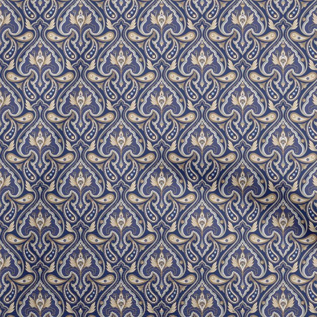 oneOone Cotton Flex Dark Blue Fabric Asian Block Craft Projects Decor Fabric Printed By The Yard 40 Inch Wide