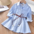 thumbnail image 3 of Bwiyojiz Tailles Mode 90-140 Robe à Manches Longues à Col Rond Coton 3-10 Ans Robe à Col Rayé pour Enfants et Filles avec Boutons, Poche, Cordon à la Taille, Col Rond, 130, Cadeaux pour la Maison, Bleu Pâle, 3 of 4