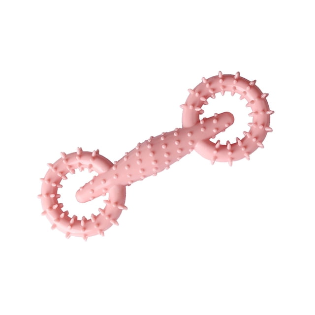 SIfdSeng Pet Supplies Dog Chewing Toy made of pink TPR material with a double-ring design and textured surface for teething and chewing. This durable and interactive dog toy is ideal for small breeds, aggressive chewers, and puppies, promoting dental health and reducing boredom. Suitable for indoor and outdoor play, it also serves as a dog enrichment toy and puppy teething toy.