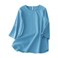 thumbnail image 2 of Meichang Chemises en Lin pour Femmes Été Rétro Manches 3/4 Hauts pour Femmes T-Shirts Basiques Coupe Ample Col Rond T-Shirts Vintage Blouses Grande Taille, 2 of 3