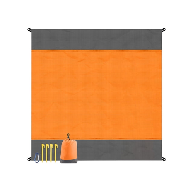 Z-423 Orange Tapis de Plage Imperméable Très Grand Conçu pour l'Extérieur, Doté d'Un design Résistant au Sable et Pliable. le Tapis Mesure 79 Pouces par 82 Pouces, Accueillant jusqu'à 5 Adultes Ou 9 Enfants. Fabriqué en Tissu polyester Léger et Sans Perçage, Il Est Imperméable et Protège contre le Sable, l'Herbe et les Débris Mouillés. Comprend 1 Tapis de Plage, 4 Clous de Sol, 1 Pochette pour Ensemble, 1 Mousqueton et un Sac de Rangement compact pour une Portabilité Facile. Convient aux Plages, Pique-Niques, camping et Autres Activités