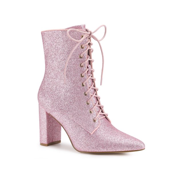 Unique Bargains Bottines à Paillettes à Talon Bloc à Bout Pointu pour Femmes