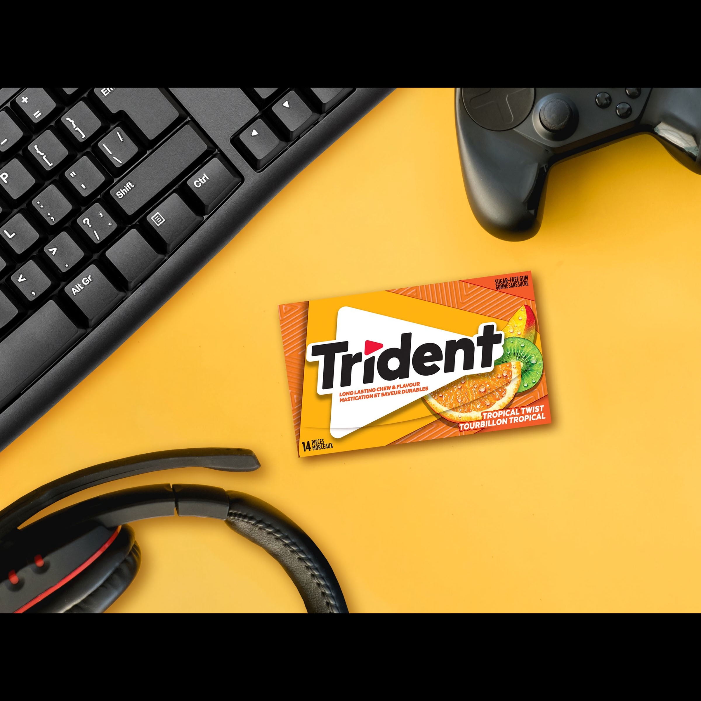 Trident, Multipaquet de gomme sans sucre Tourbillon tropical, 3 paquets (42 pièces)
