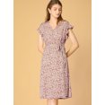 thumbnail image 3 of Unique Bargains Robe Midi Portefeuille pour Femme à Col en V, à Volants Floraux et Poignets, 3 of 6