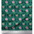 thumbnail image 1 of Soimoi Poly Georgette Tissu Quadrillé Design, Feuilles & Imprimé Floral Rose par Yard 52 Pouces de Large, 1 of 3