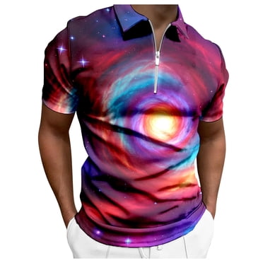 FhsagQ Chemises pour Hommes Chemises pour Hommes Hauts 5TG Mode pour Hommes à Thème Étoile Chemise Imprimée à Manches Courtes à Fermeture Éclair à Col Chemise Chemises pour Hommes Hauts en Coton Coupe Super Ajustée Chemises pour Hommes Hauts Blanc Coton Violet TTG
