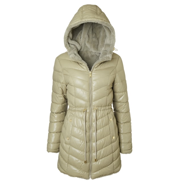 Sportoli Womens Winter Coat Reversible Faux Fur Lined Quilted Puffer Jacket - Sage (Small)