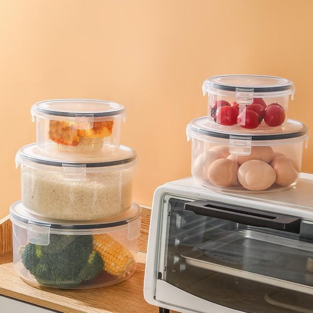 TIMIFISSealed Plastic Preservation Box Household Large Capacity Storage Box Food And Fruit Storage Box Five Piece Set