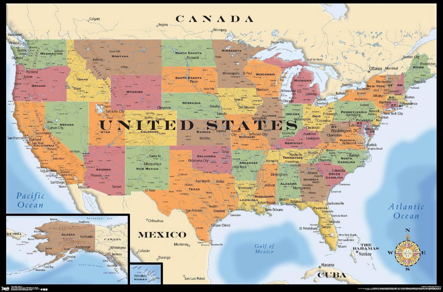 Map - USA Wall Poster, 22.375" x 34" Framed