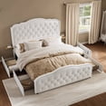 thumbnail image 3 of GUNAITO Queen Size Bed Frame with 4 Storage Drawers, Velvet Upholestered Platform Bed with Wingback Buttons Headboard and Bedside Storage Board, White, 3 of 11