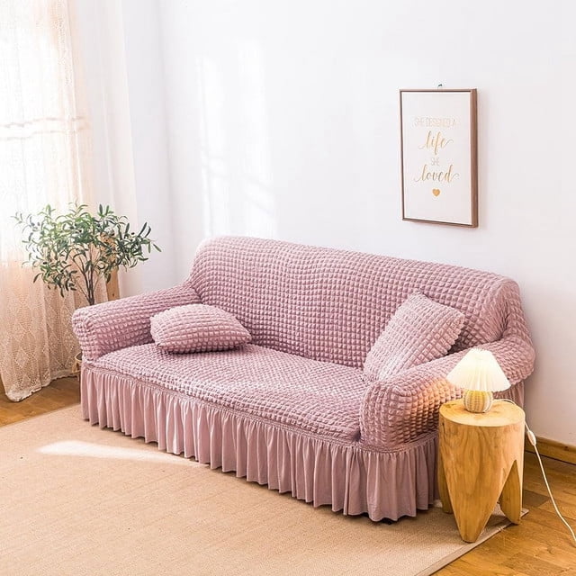 2024 1 Piece Sofa Slipcover with Pleated Ruffled Skirt Washable High Stretch Durable Furniture Protector 3 Seater Pine Green