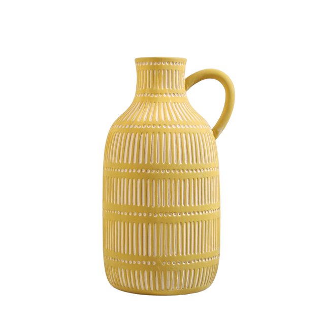 Ceramic Flower Vase,Handmade Vertical Stripes Painted Vase,Rustic Home Decor for Fireplace Kitchen Living Room Centerpieces