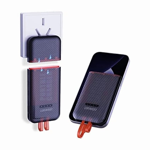 Separate Portable Charger 45W,USB C Fast Charger Power Bank, 5 Output External Battery Pack with Built-in Cable AC Wall Plug Compatible with iPhone Laptop Android Cell Phone (Black) …