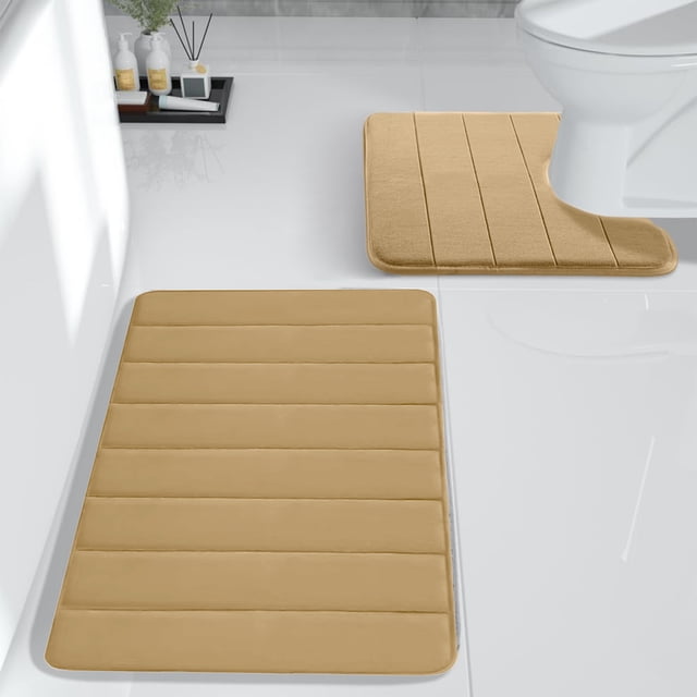 Bathroom Rugs and Mats Sets,Foam Bath Mat Set Bathroom Rugs Practical for 2 Pcs Toilet Mats Soft Comfortable Water Absorption Non-Slip Thick Machine Washable Easier to Dry Dark