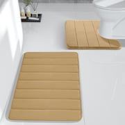 Wuztai Memory Foam Bath Mat Set, 2-Piece Super Soft Bathroom Rugs, Thick Absorbent Non-Slip Toilet Mats for Shower Tub Floor