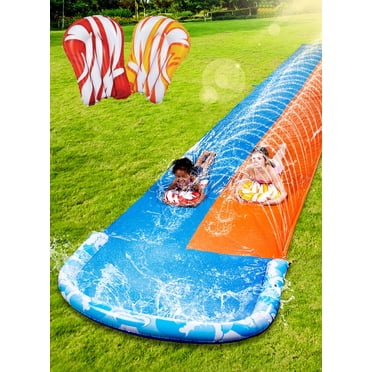 Joyfy 9.9 Meters Extra Long Water Slide with 2 Inflatable Boards, Outdoor Games Lawn Water Slide for Kids Adults Backyard Summer Water Toy Outdoor Fun