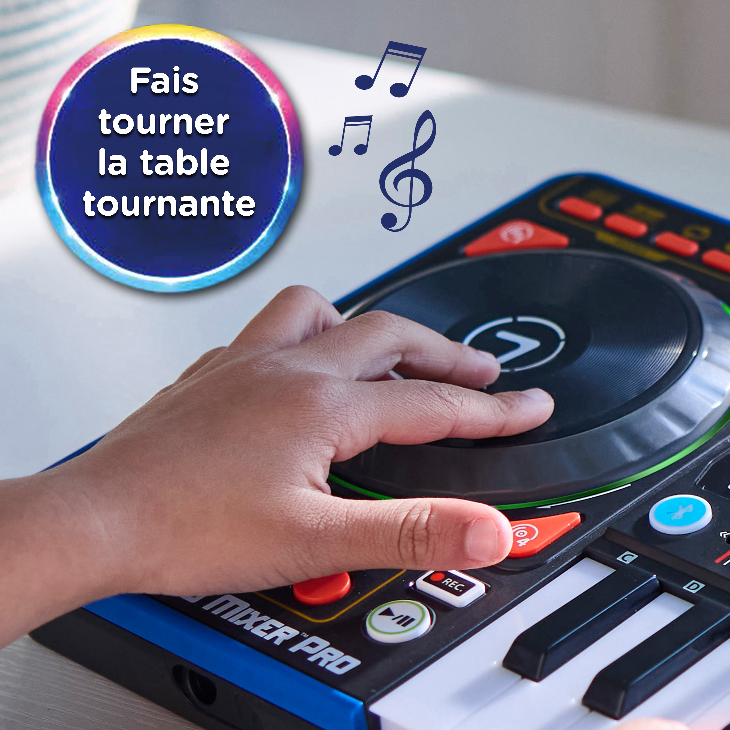 VTech Kidi Star DJ Mixer Pro Kids Real Music Turntable, Piano and Songs Toy for kids - French Version, 5+ Years