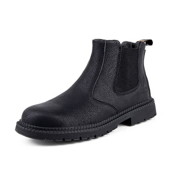 YOUSNH Couples All Seasons Fashion Leather Knob Thick Soled Labor Protective Shoes Boots Men's And Women's Work Shoes Mens Shoes Black 11.5
