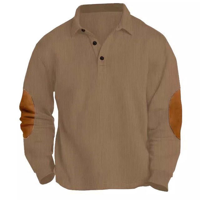 RXIRUCGD Blouse Décontractée Mode pour Hommes Sports de Plein Air Couleur Unie Manches Longues Col Rabattu, Kaki, Taille : L