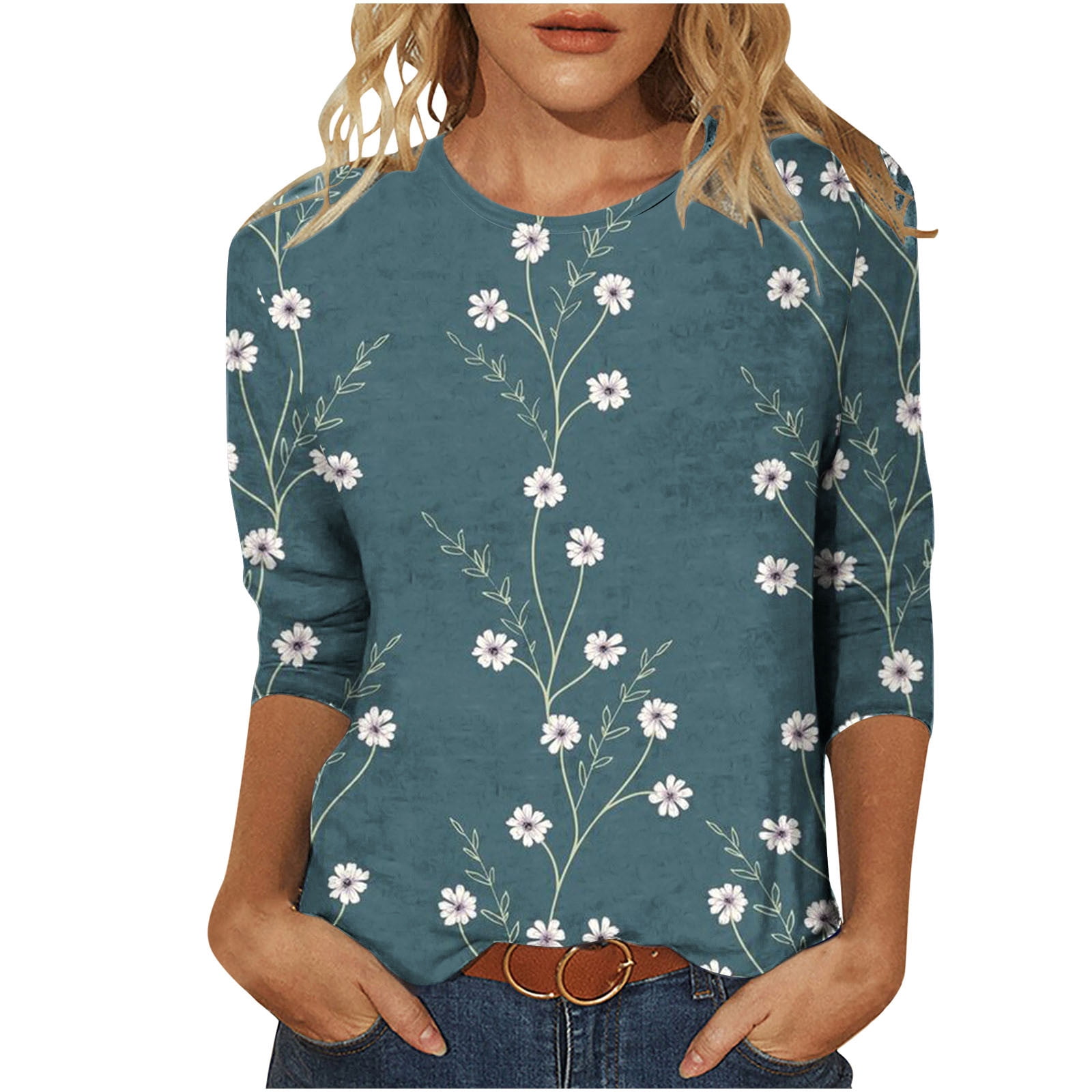 IROINID en Solde T-shirt à Manches Longues en Polyester pour Femmes Confortable Imprimé T-shirt Ample Blouse Col Rond Hauts, Vert