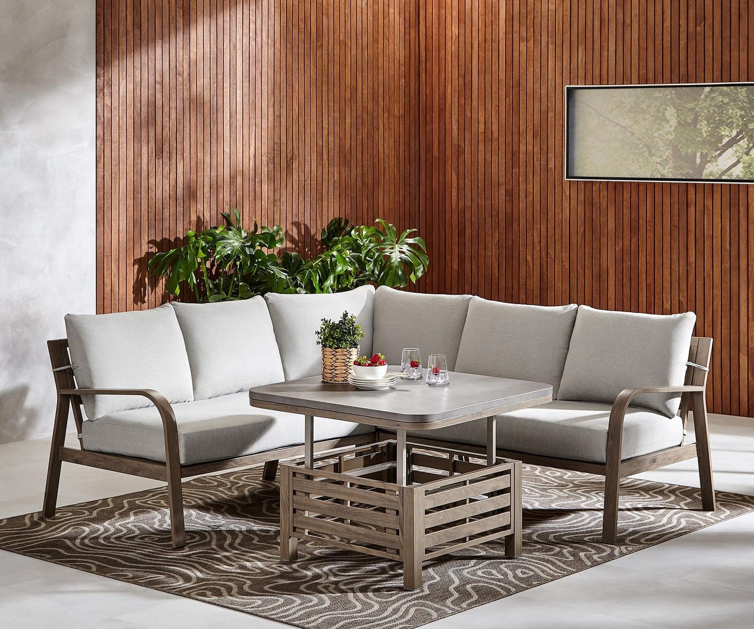 Better Homes & Gardens Prado 4-Piece Steel Outdoor Sectional Set with Cushions & Adjustable Table, Brown