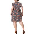 thumbnail image 3 of GRACE & GRANDEUR Robe Midi d'Été Plissée à Fleurs à Manches Courtes à Col Rond pour Femme Grande Taille1X Rose, 3 of 5