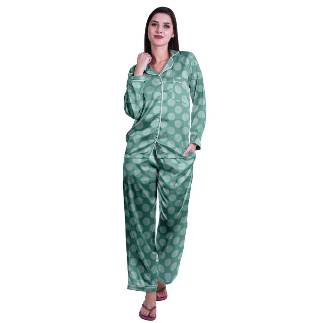 Moomaya Ensemble de Pyjama à Manches Longues et Shorts pour Femmes, Pyjama en Satin à Boutons pour Femmes