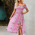 thumbnail image 1 of ANGGREK One Piece Off Shoulder Dress, Off Shoulder Slit Long Dress Floral Printed For Daily Life, 1 of 5