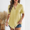 thumbnail image 2 of Posijego Chemises en Coton et Lin pour Femmes, Chemise Habillée à Boutons, Col à Revers, Manches Courtes, Tenue de Bureau Décontractée, Hauts de Travail, Blouses, 2 of 7