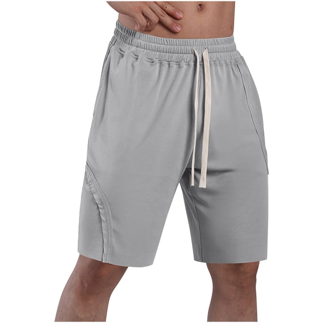 Plebaso Mens Casual Shorts Elastic Waist Drawstring Summer Shorts Plain Loose Running Shorts with Pockets