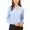 thumbnail image 1 of INSPIRE CHIC Women's Keyhole Stand Collar Pleated Back Button Blouse Tops, 1 of 6