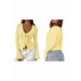 thumbnail image 3 of Women Ruffle Tie Front Cardigan Sweater Long Bell Sleeve Cropped Knit Sweater Top Yellow M, 3 of 7