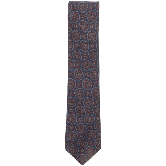 Gierremilano Men's Navy / Brick Red Steel Blue Wool Medallion Print Necktie - One Size