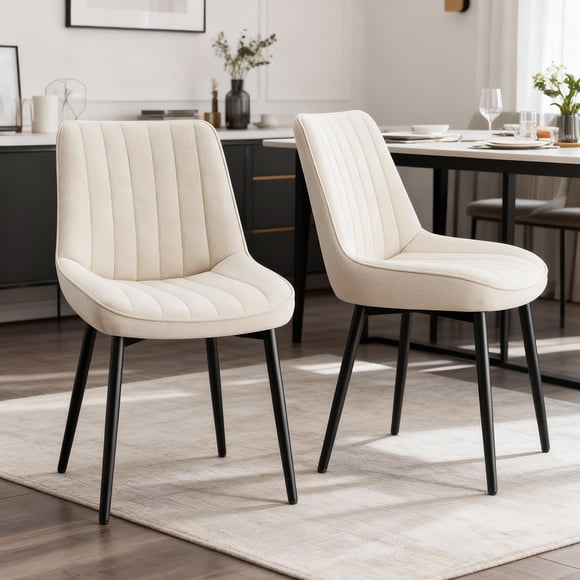 MALOL Dining Chairs Set of 2, Modern Upholstered Tech Fabric Dining Room Kitchen Side Chairs with Curved Backrest Metal Legs and Thick Cushion for Home Kitchen, Beige