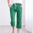 thumbnail image 2 of Penkiiy Pantalon Capri Extensible Léger à Taille Haute pour Femmes avec Poches, Vert, m, 2 of 5