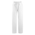 thumbnail image 4 of Dealovy Womens Cotton Linen Pants Elastic High Waisted Drawstring Wide Leg Solid Color Summer Lounge Trousers, 4 of 5
