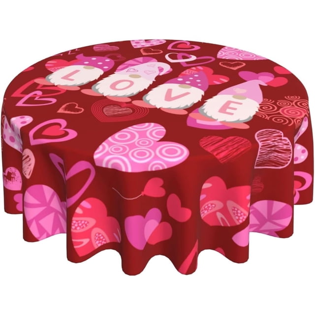 Valentine''s Day Red Love Heart Tablecloth 60 Inch Mothers Day Table Cloth Waterproof Heart Table Clothes Reusable Circle Table Cover for Holiday Dinner Dining Room Kitchen Decor