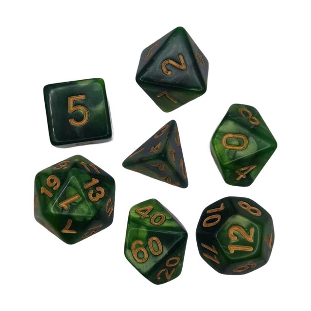7 Pieces Polyhedral Dices Set family board game polyhedral Durable Board Game Props for Card Game Cafe Green